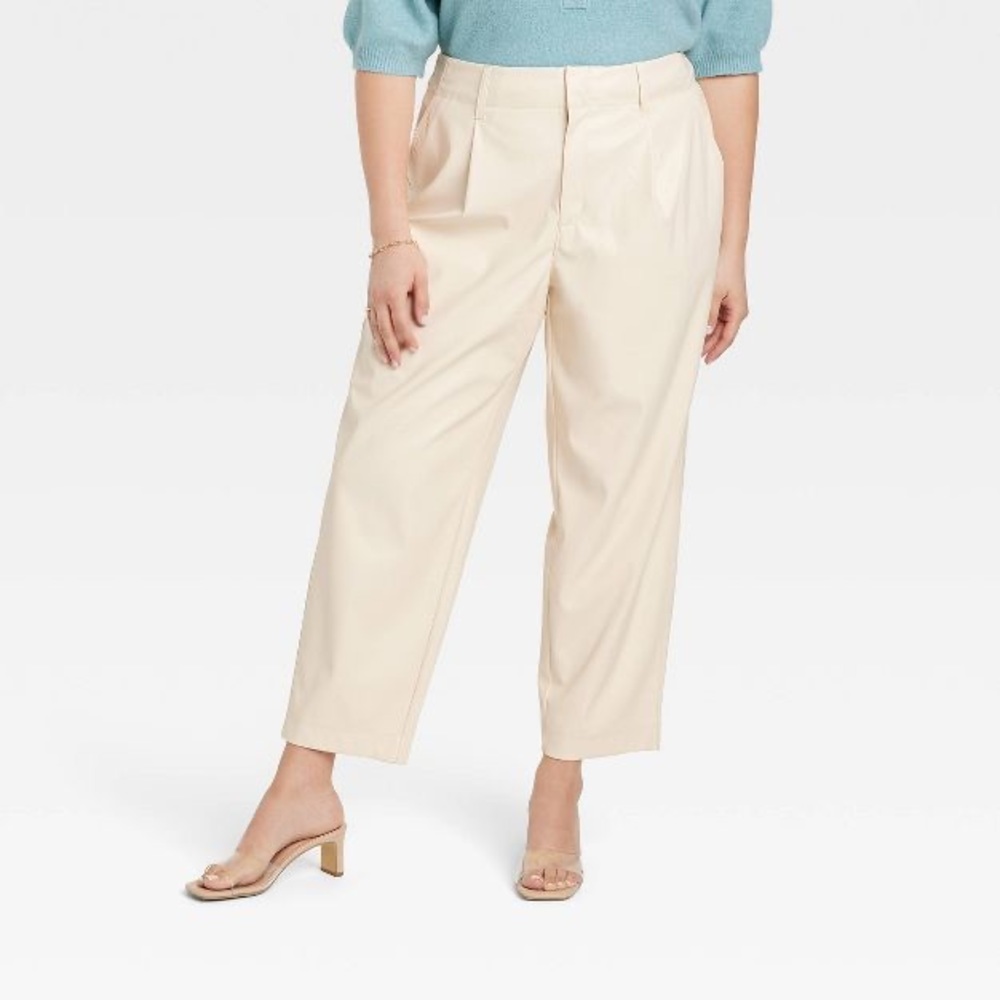 HIGH RISE FAUX LEATHER TAPERED ANKLE PANT